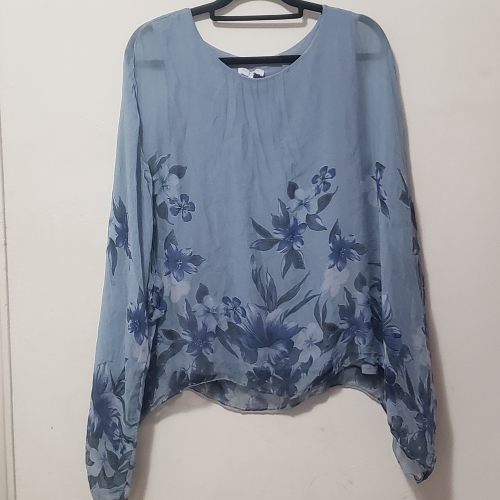 Dolce Ragazza Silk Flowy Floral Blouse